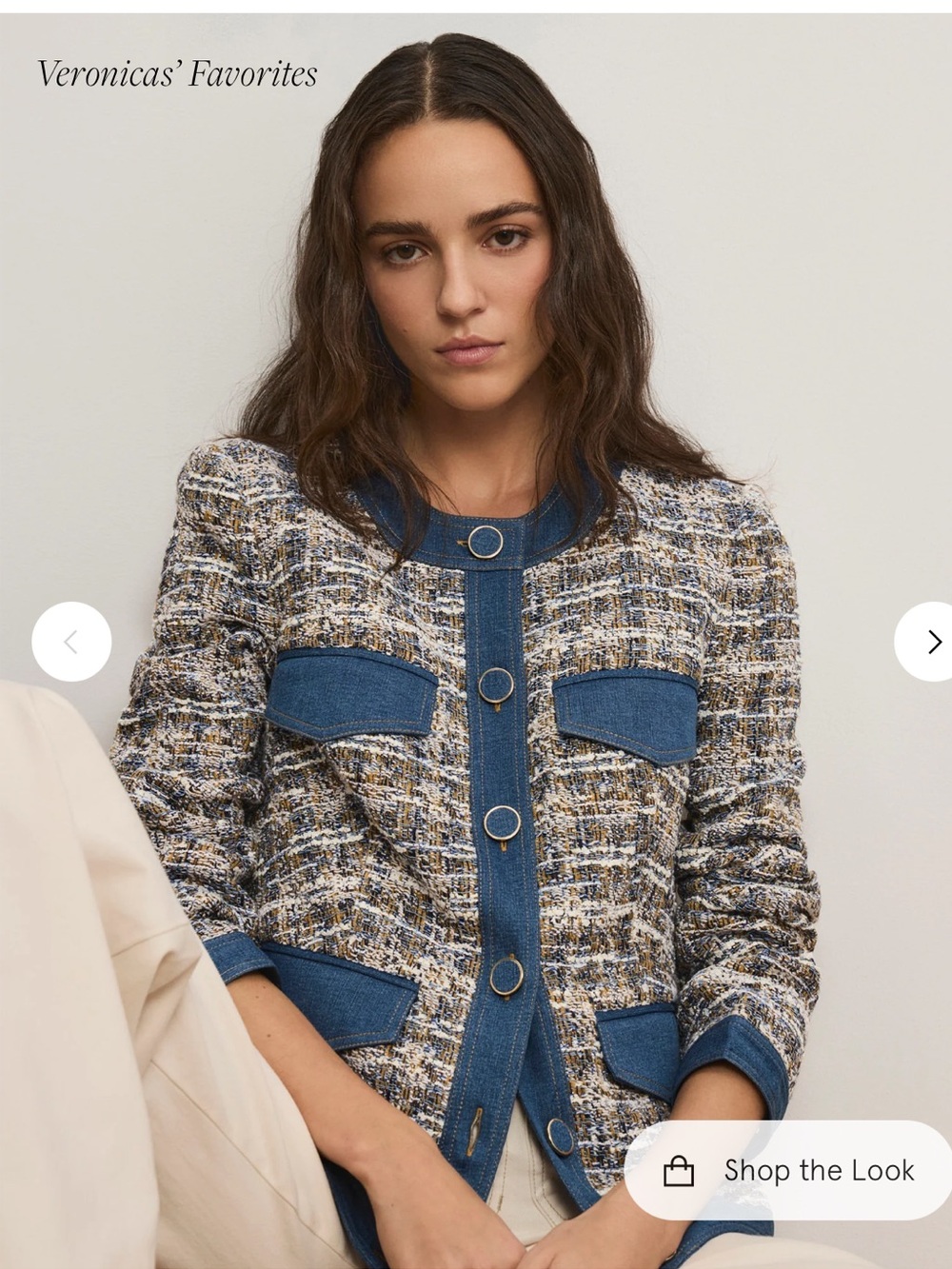 Veronica Beard Navy Multi Tweed Jacket with Denim Trim